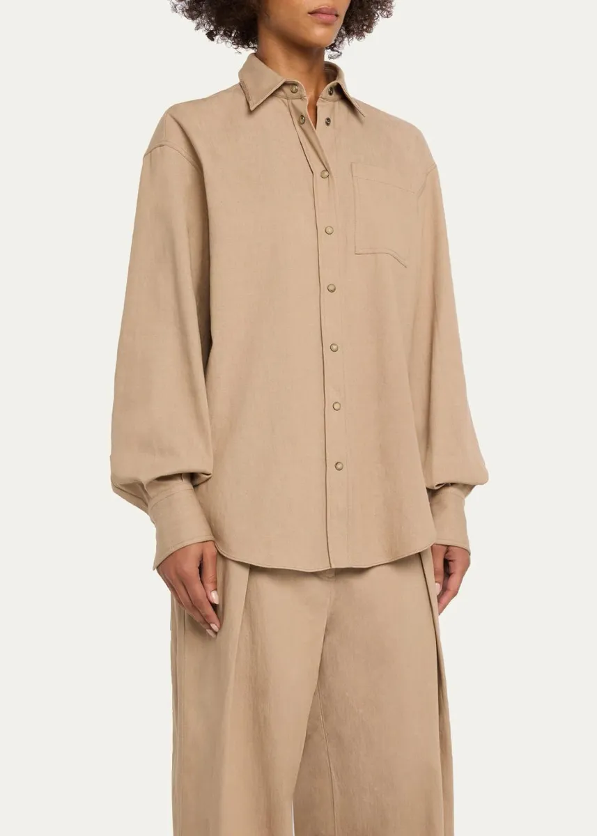 Brunello Cucinelli Sparkle Monili Twill Button-Down Shirt | Thumbnail 4 Brunello Cucinelli Sparkle Monili Twill Button-Down Shirt | Thumbnail 4