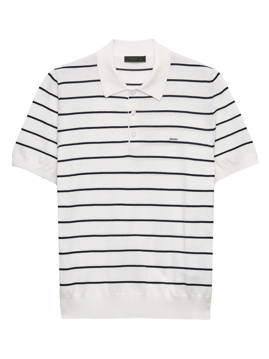 Prada Men's Cotton Knit Pinstripe Polo Shirt