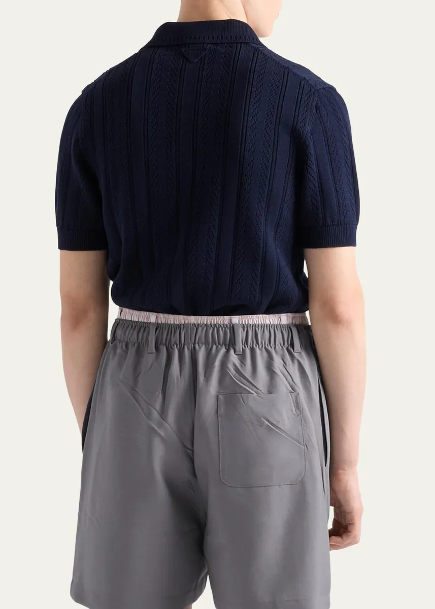 Prada Men's Coton Pointelle Knit Polo Shirt | Thumbnail 3