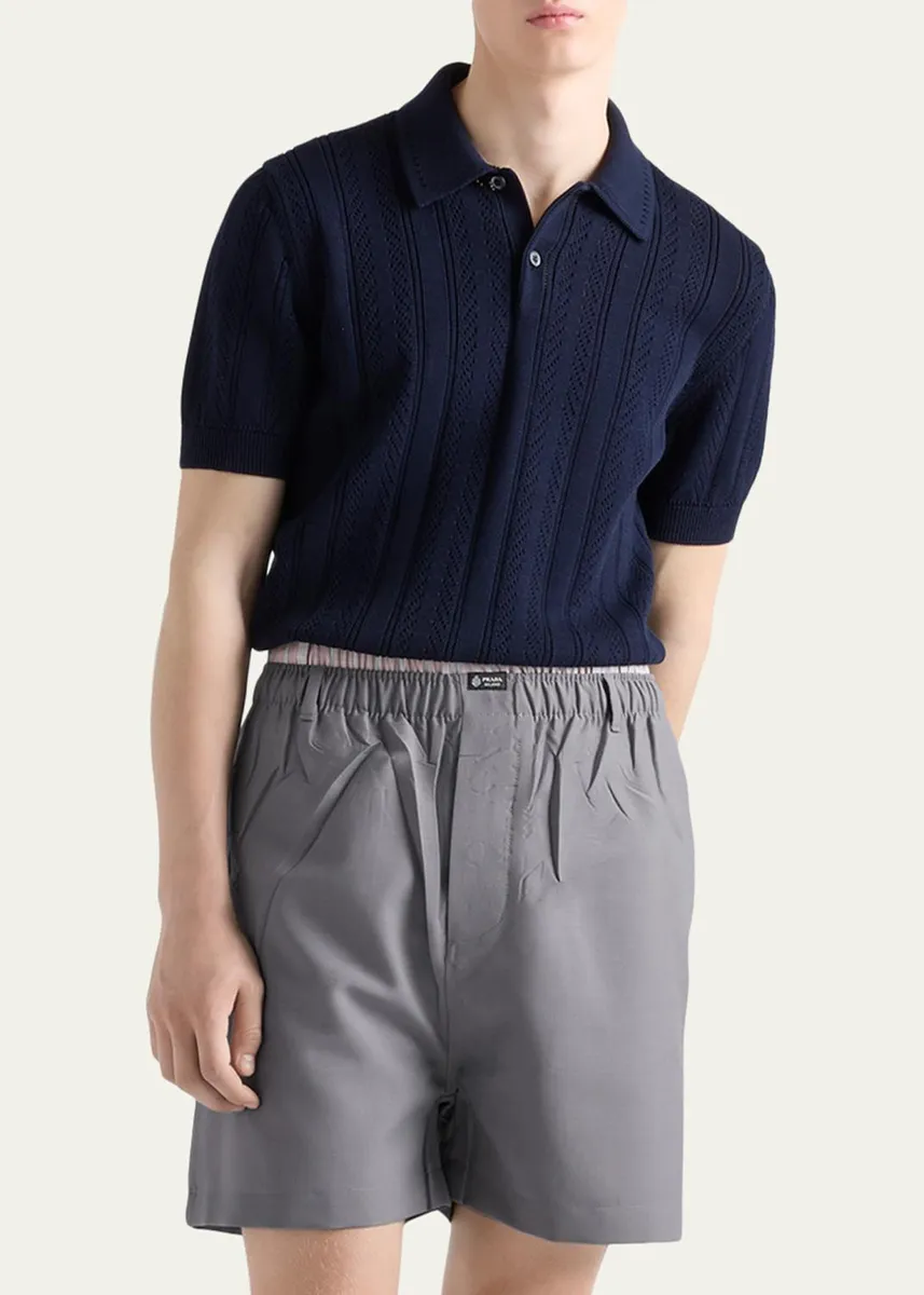 Prada Men's Coton Pointelle Knit Polo Shirt | Thumbnail 4