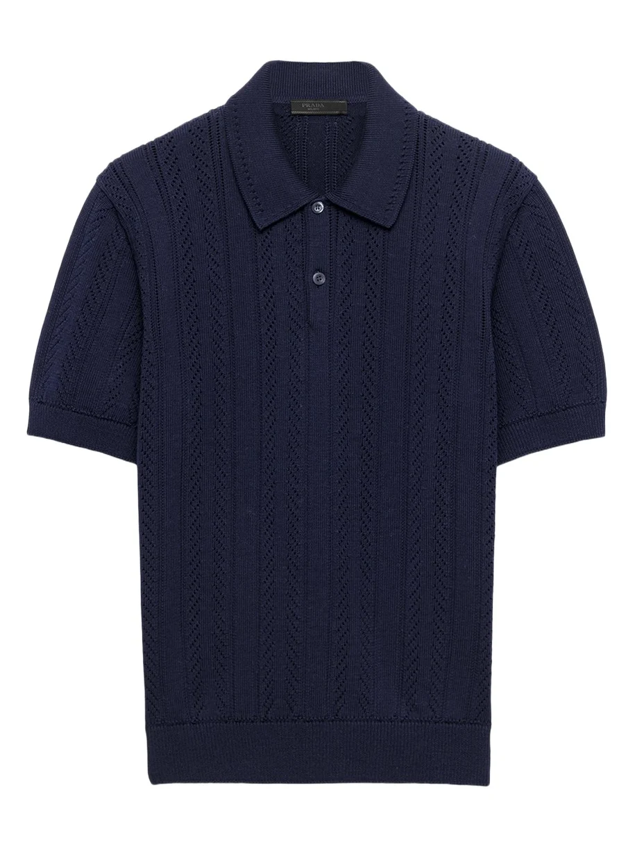 Prada Men's Coton Pointelle Knit Polo Shirt