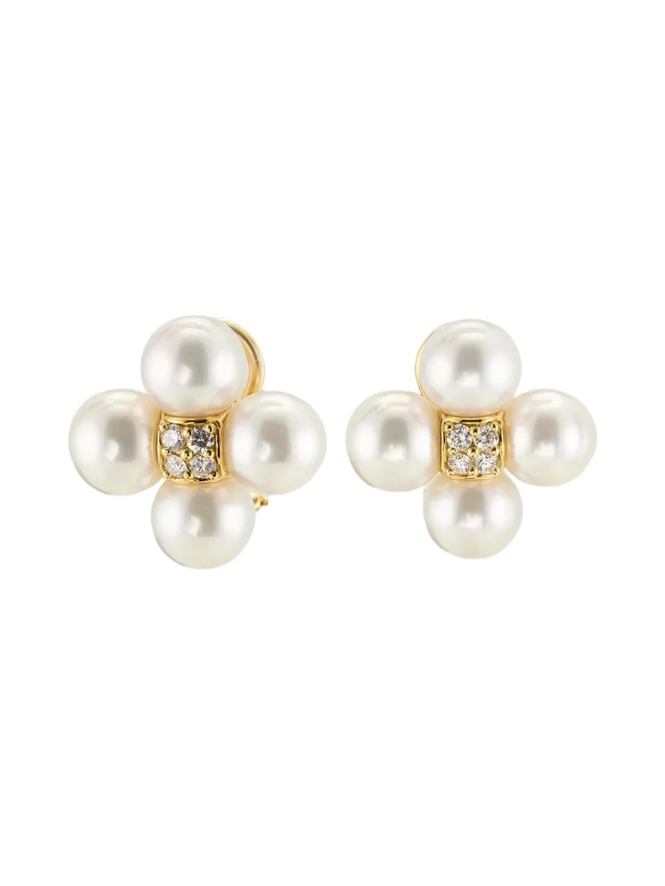 18K Yellow Gold Pearl and Diamond Sequence Earrings 18K Yellow Gold Pearl and Diamond Sequence Earrings