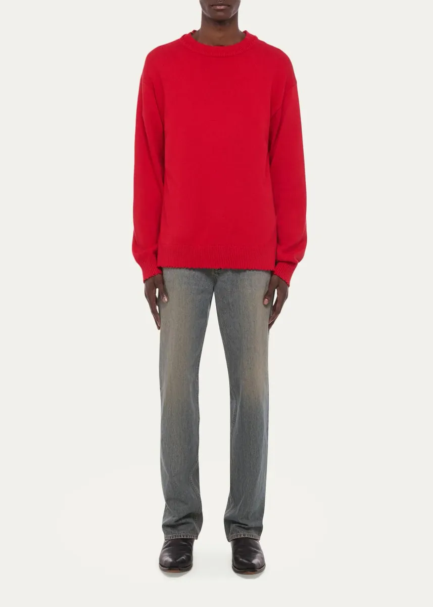Helmut Lang Men's Cotton Lettuce-Trim Crewneck Sweater | Thumbnail 2 Helmut Lang Men's Cotton Lettuce-Trim Crewneck Sweater | Thumbnail 2