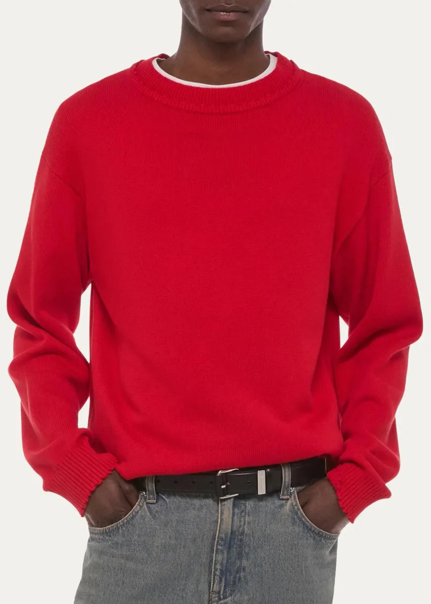 Helmut Lang Men's Cotton Lettuce-Trim Crewneck Sweater | Thumbnail 4 Helmut Lang Men's Cotton Lettuce-Trim Crewneck Sweater | Thumbnail 4