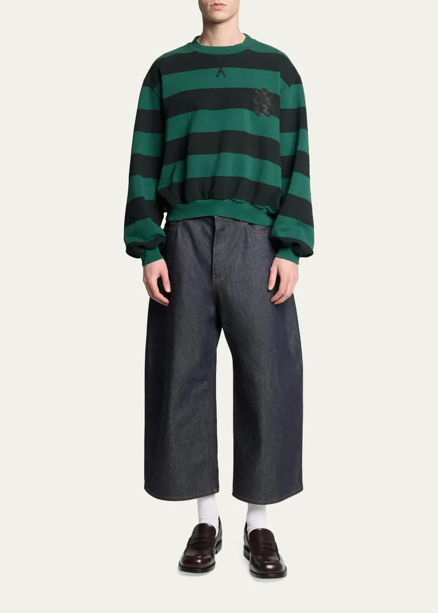 Balenciaga Men's Stripe Logo Crest Crewneck Sweatshirt | Thumbnail 2