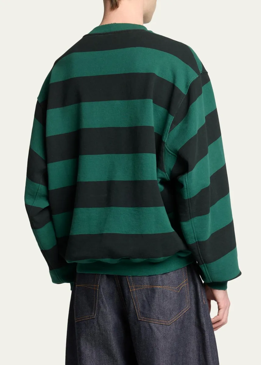 Balenciaga Men's Stripe Logo Crest Crewneck Sweatshirt | Thumbnail 3