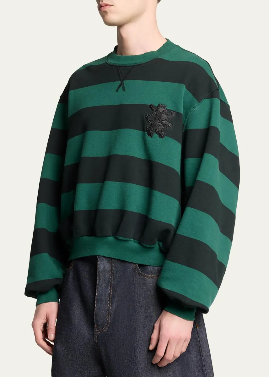 Balenciaga Men's Stripe Logo Crest Crewneck Sweatshirt | Thumbnail 4