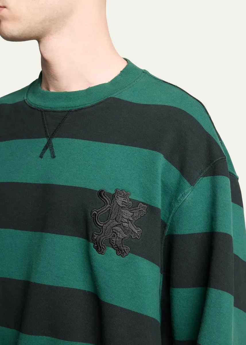Balenciaga Men's Stripe Logo Crest Crewneck Sweatshirt | Thumbnail 5