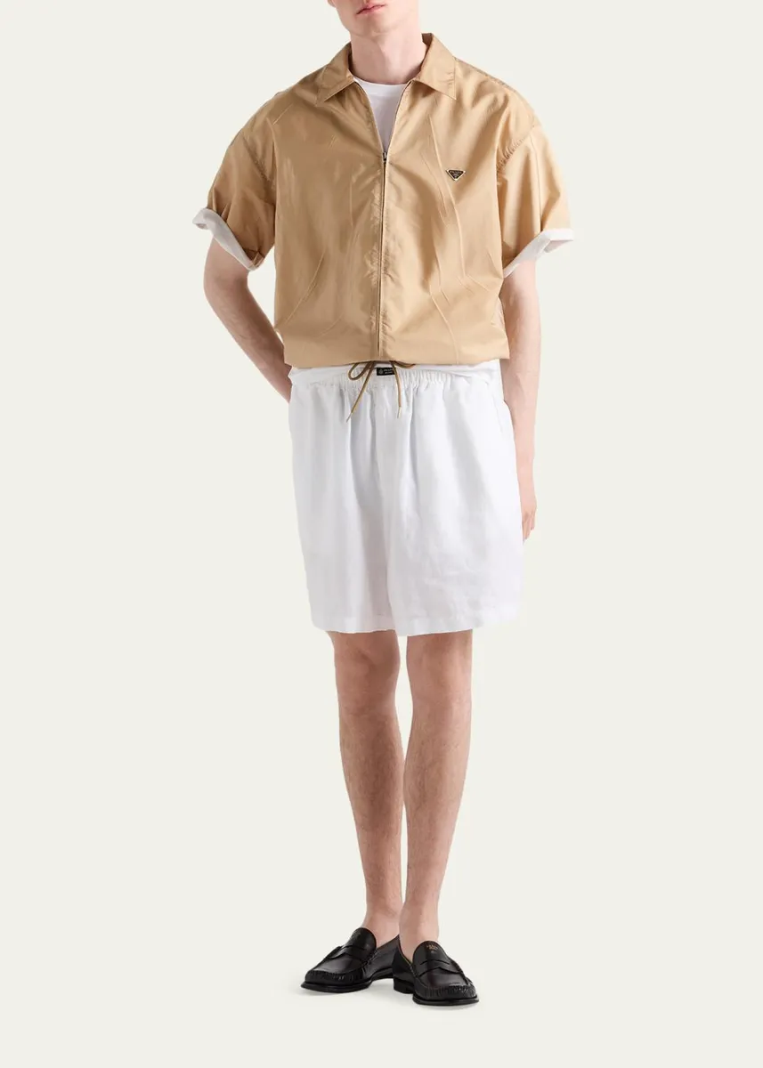 Prada Men's Re-Nylon Full-Zip Short-Sleeve Shirt | Thumbnail 2 Prada Men's Re-Nylon Full-Zip Short-Sleeve Shirt | Thumbnail 2