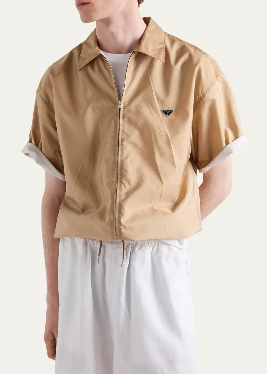 Prada Men's Re-Nylon Full-Zip Short-Sleeve Shirt | Thumbnail 4 Prada Men's Re-Nylon Full-Zip Short-Sleeve Shirt | Thumbnail 4