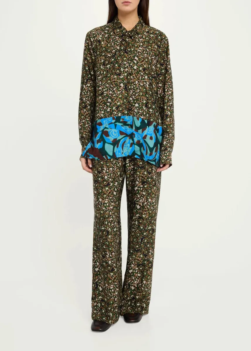 Dries Van Noten Colorblock Marble-Print Button-Down Shirt | Thumbnail 2 Dries Van Noten Colorblock Marble-Print Button-Down Shirt | Thumbnail 2
