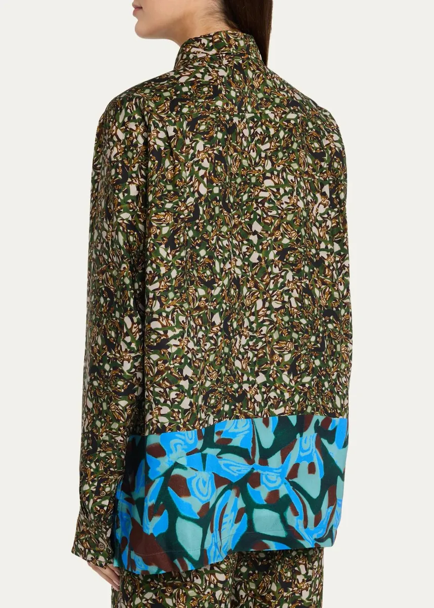 Dries Van Noten Colorblock Marble-Print Button-Down Shirt | Thumbnail 3 Dries Van Noten Colorblock Marble-Print Button-Down Shirt | Thumbnail 3
