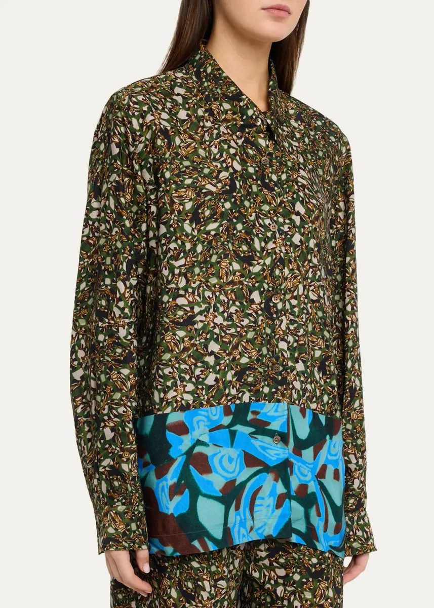 Dries Van Noten Colorblock Marble-Print Button-Down Shirt | Thumbnail 4 Dries Van Noten Colorblock Marble-Print Button-Down Shirt | Thumbnail 4