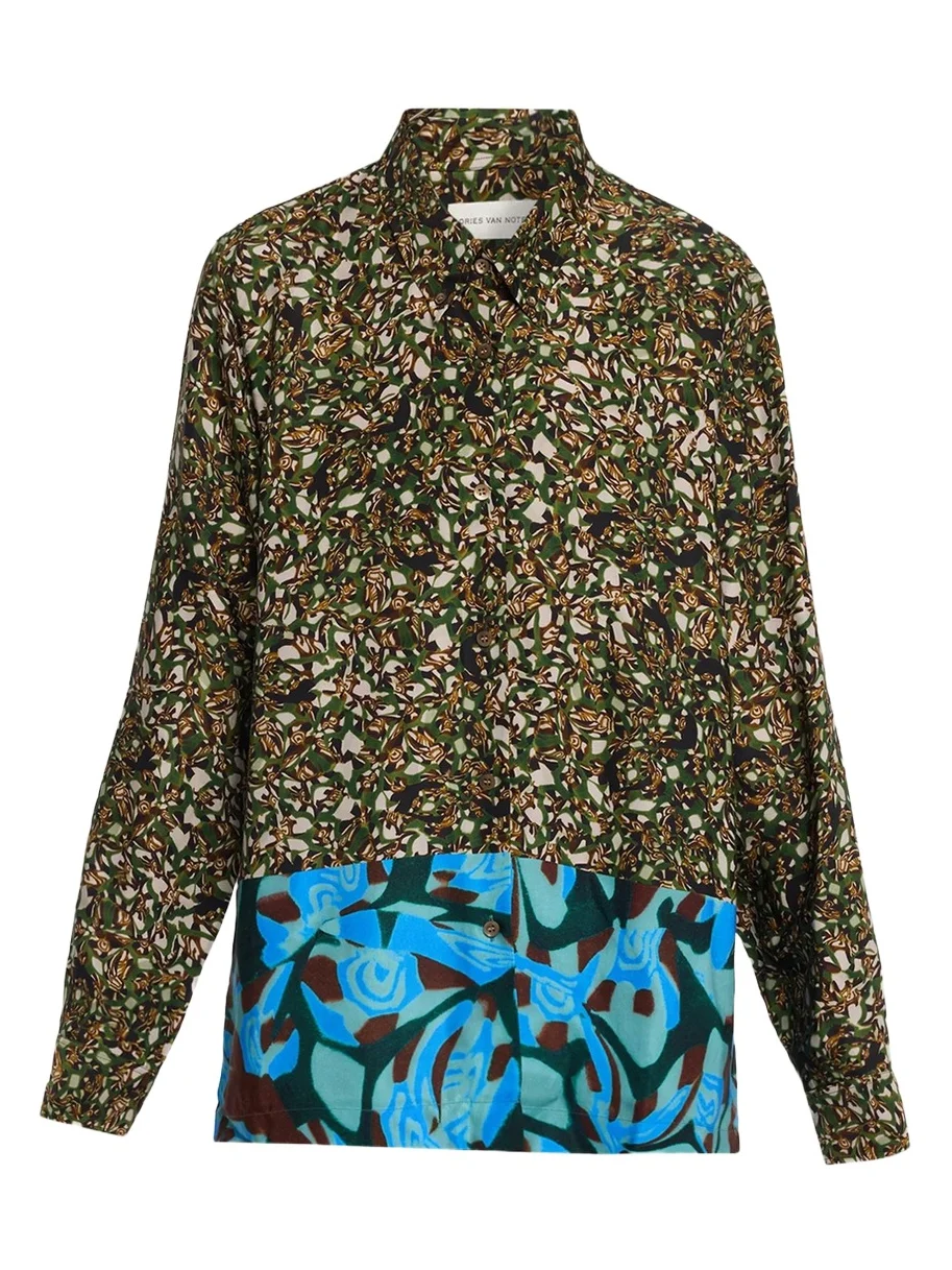 Colorblock Marble-Print Button-Down Shirt Colorblock Marble-Print Button-Down Shirt