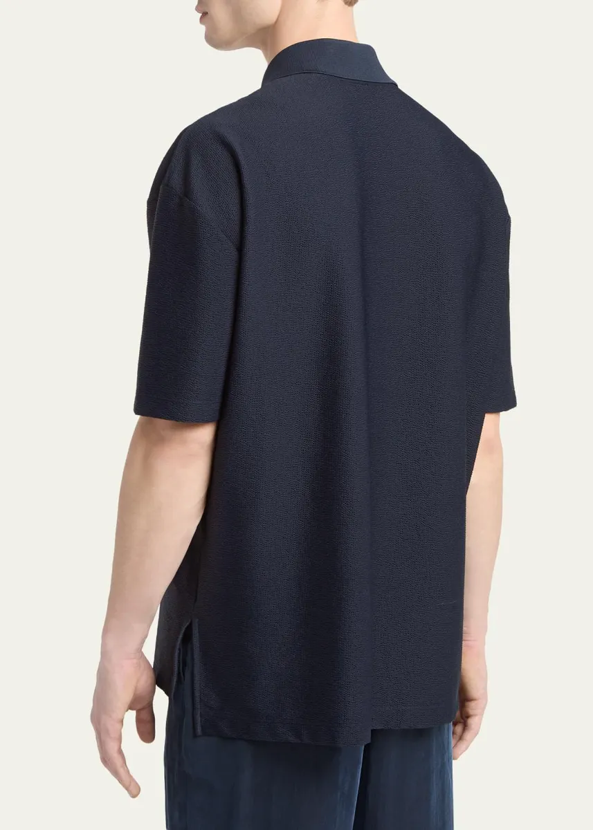 Giorgio Armani Men's Seersucker Relaxed-Fit Polo Shirt | Thumbnail 3 Giorgio Armani Men's Seersucker Relaxed-Fit Polo Shirt | Thumbnail 3
