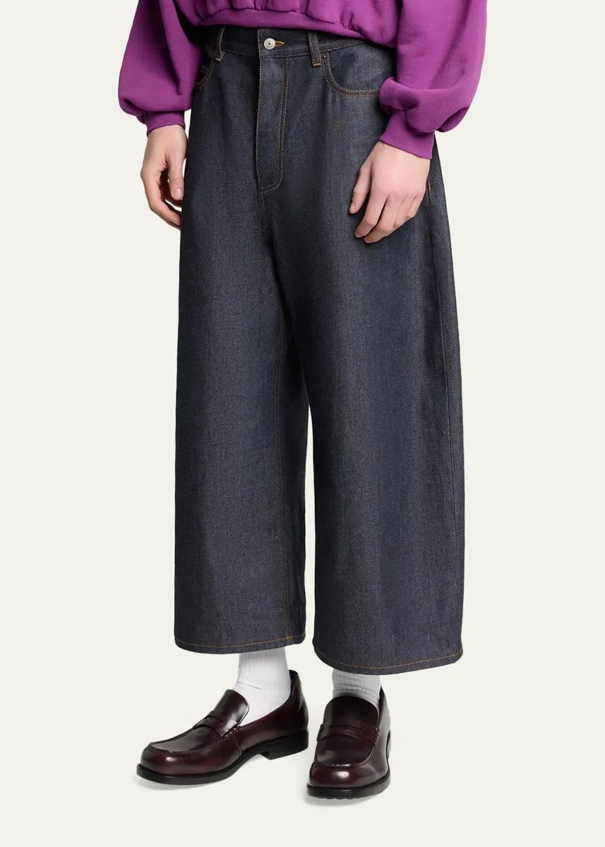 Balenciaga Men's Raw Indigo Denim Wide-Leg Jeans | Thumbnail 4