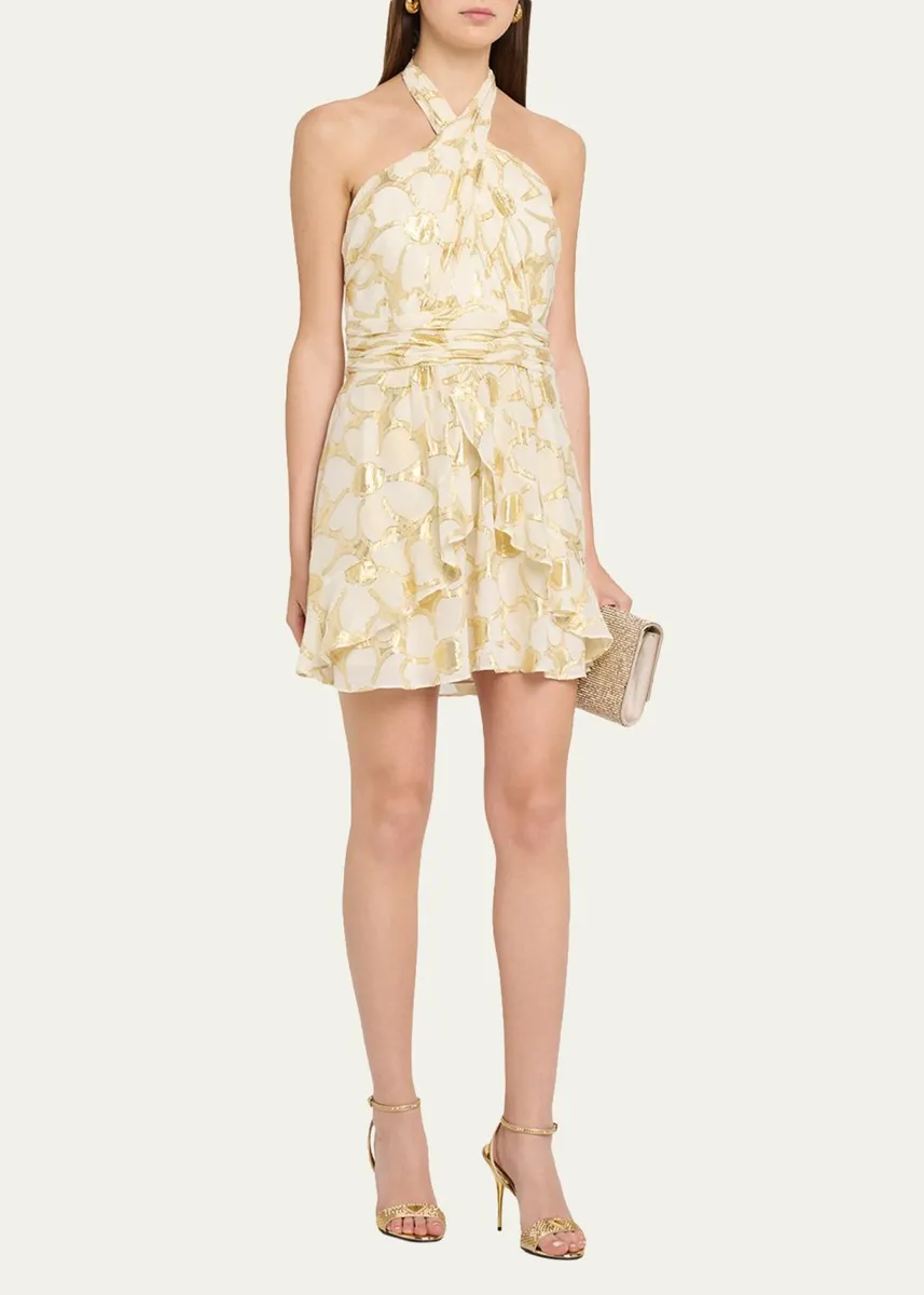 Ramy Brook Reuben Metallic Floral Halter Mini Dress | Thumbnail 4