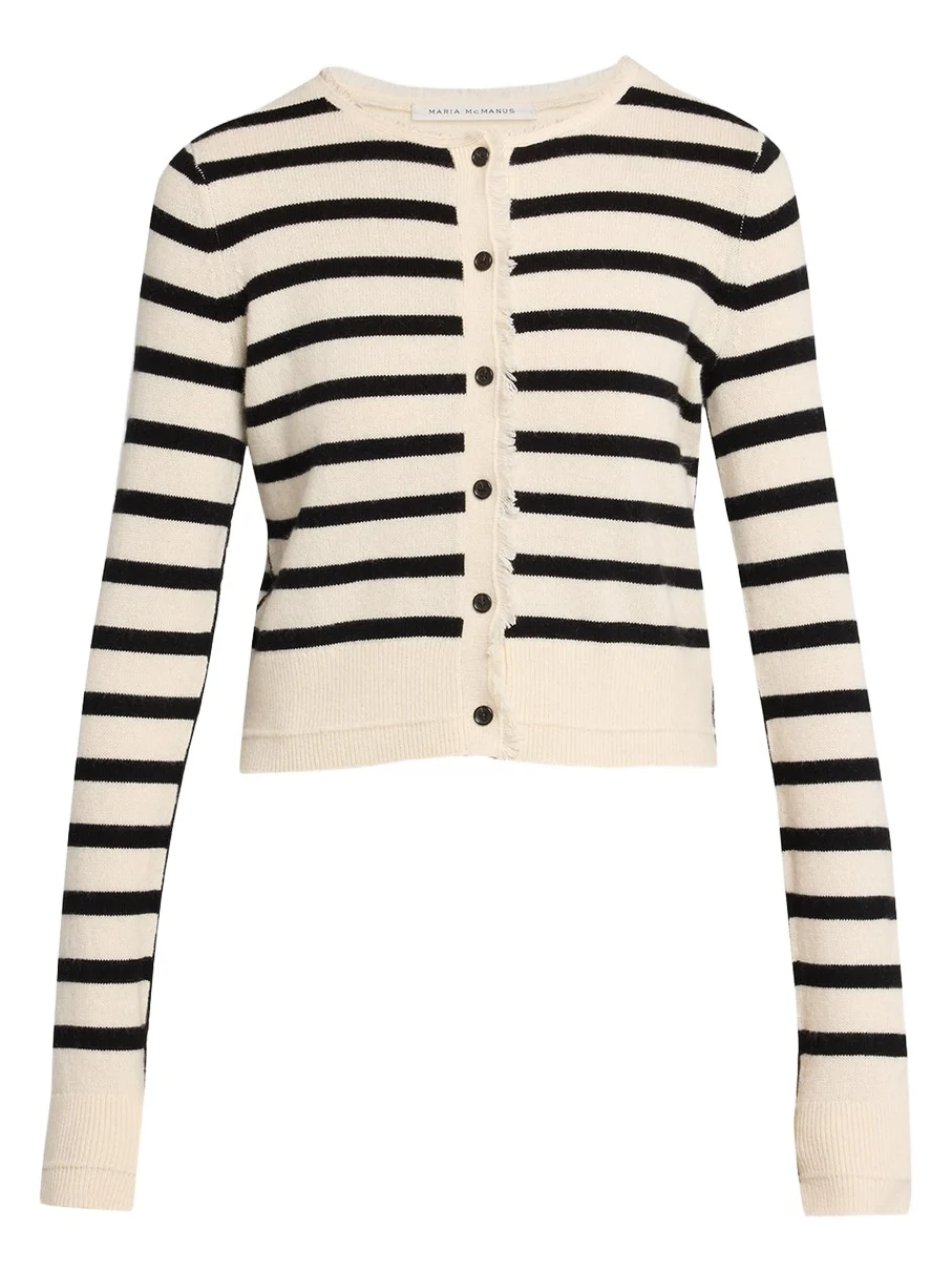 Cashmere and Cotton Stripe Petite Fringe-Trim Cardigan Cashmere and Cotton Stripe Petite Fringe-Trim Cardigan
