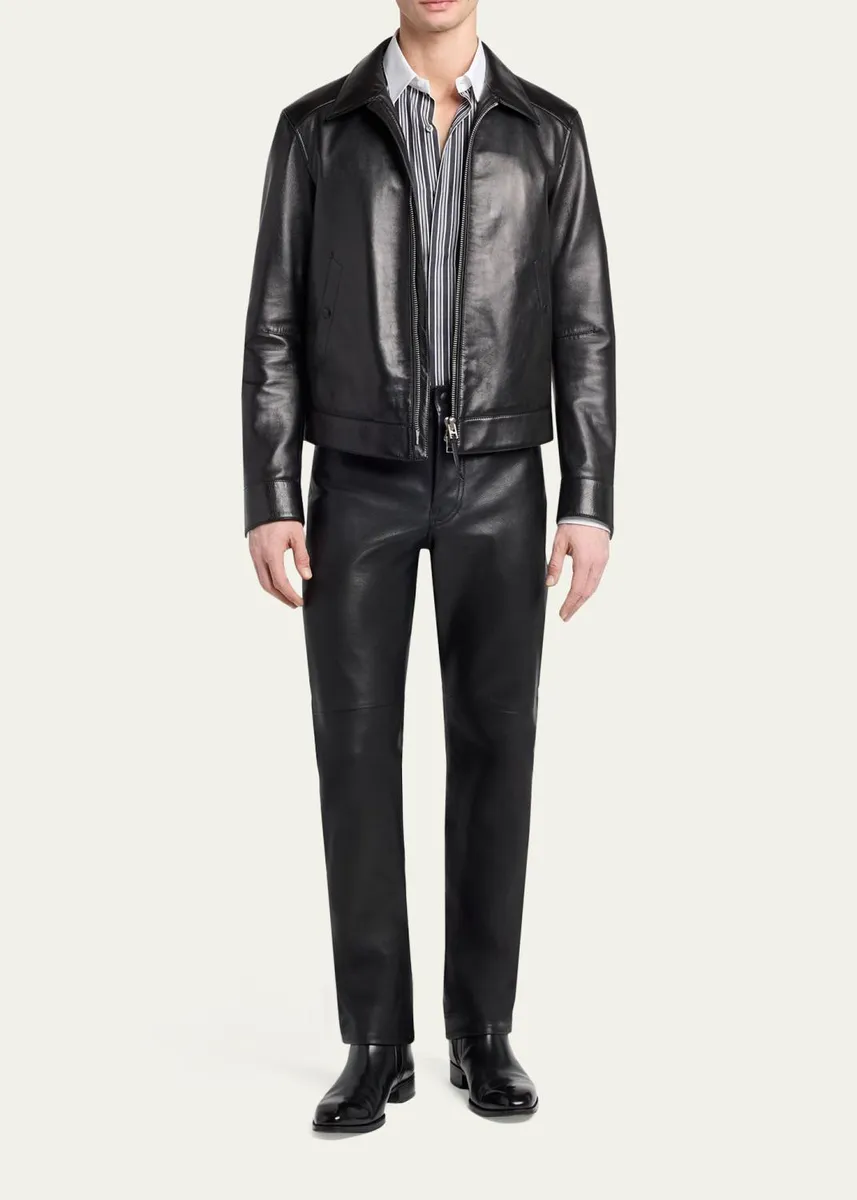 Tom Ford Men's Grained Leather Straight Leg Five-Pocket Pants | Thumbnail 2 Tom Ford Men's Grained Leather Straight Leg Five-Pocket Pants | Thumbnail 2