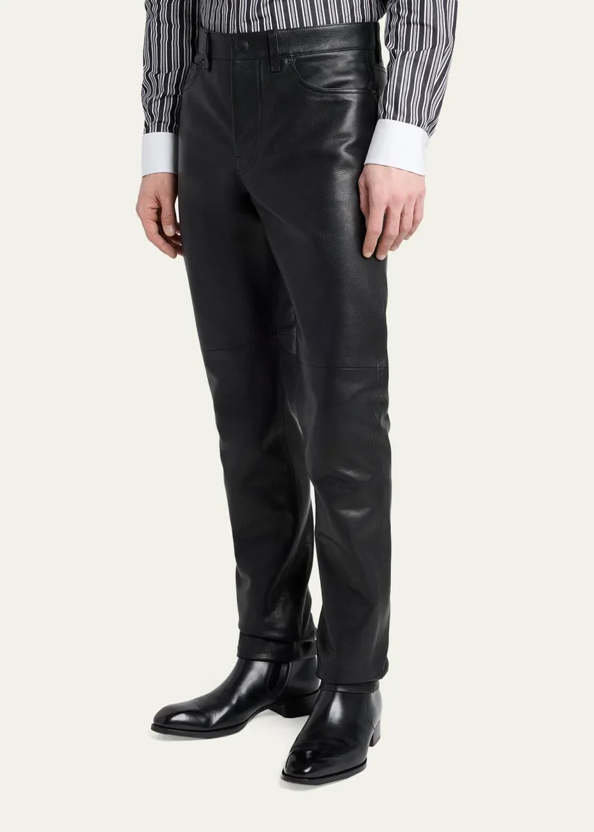 Tom Ford Men's Grained Leather Straight Leg Five-Pocket Pants | Thumbnail 4 Tom Ford Men's Grained Leather Straight Leg Five-Pocket Pants | Thumbnail 4