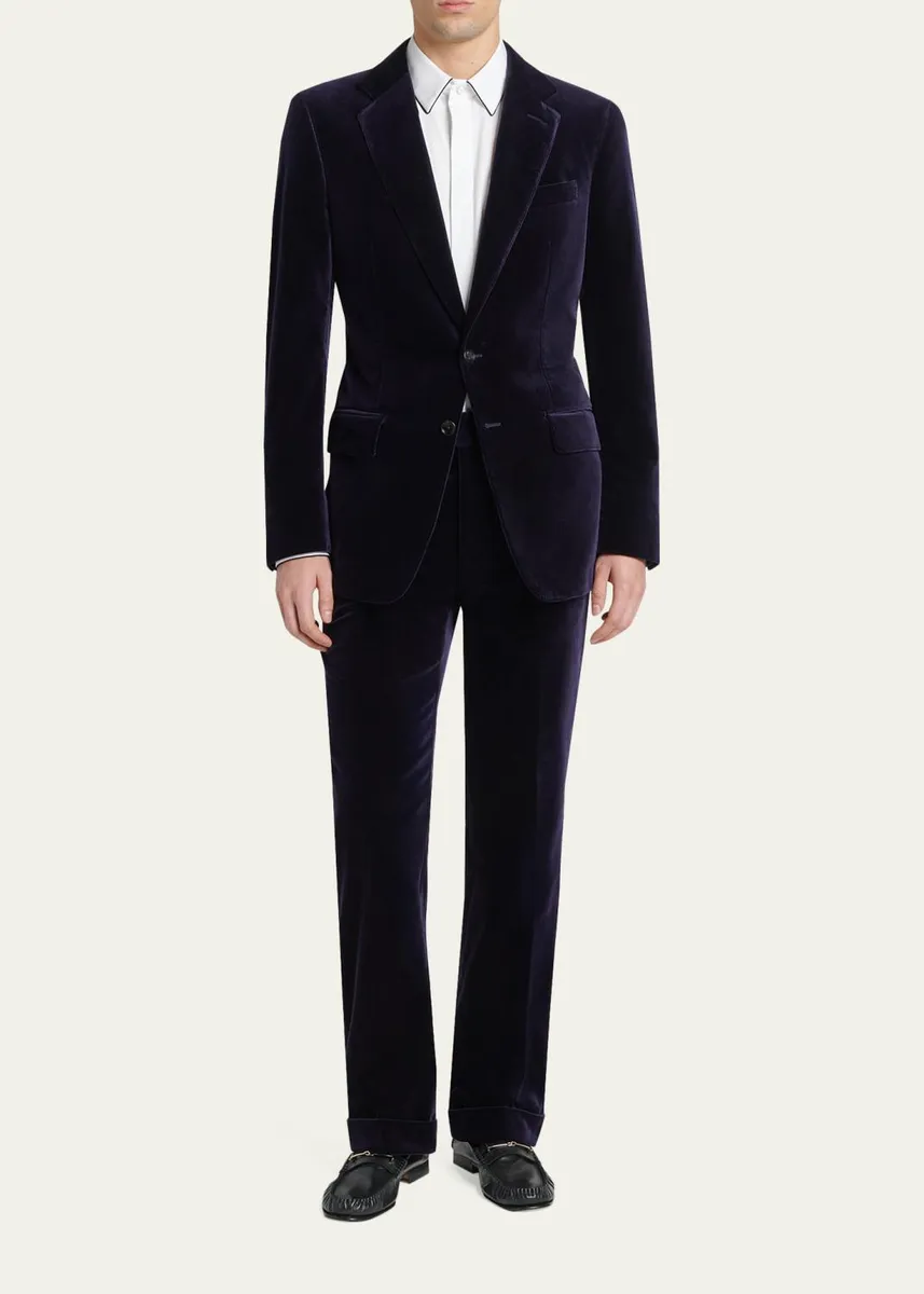 Tom Ford Men's Cotton Velvet Straight Leg Flat-Front Trousers | Thumbnail 2 Tom Ford Men's Cotton Velvet Straight Leg Flat-Front Trousers | Thumbnail 2