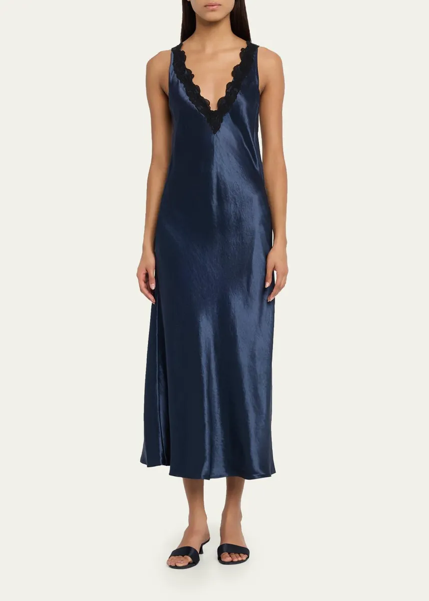 Maria McManus Lace-Trim V-Neck Satin Midi Slip Dress | Thumbnail 2