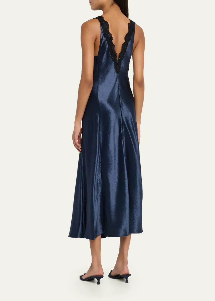 Maria McManus Lace-Trim V-Neck Satin Midi Slip Dress | Thumbnail 3
