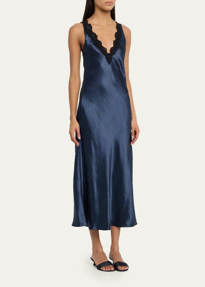Maria McManus Lace-Trim V-Neck Satin Midi Slip Dress | Thumbnail 4
