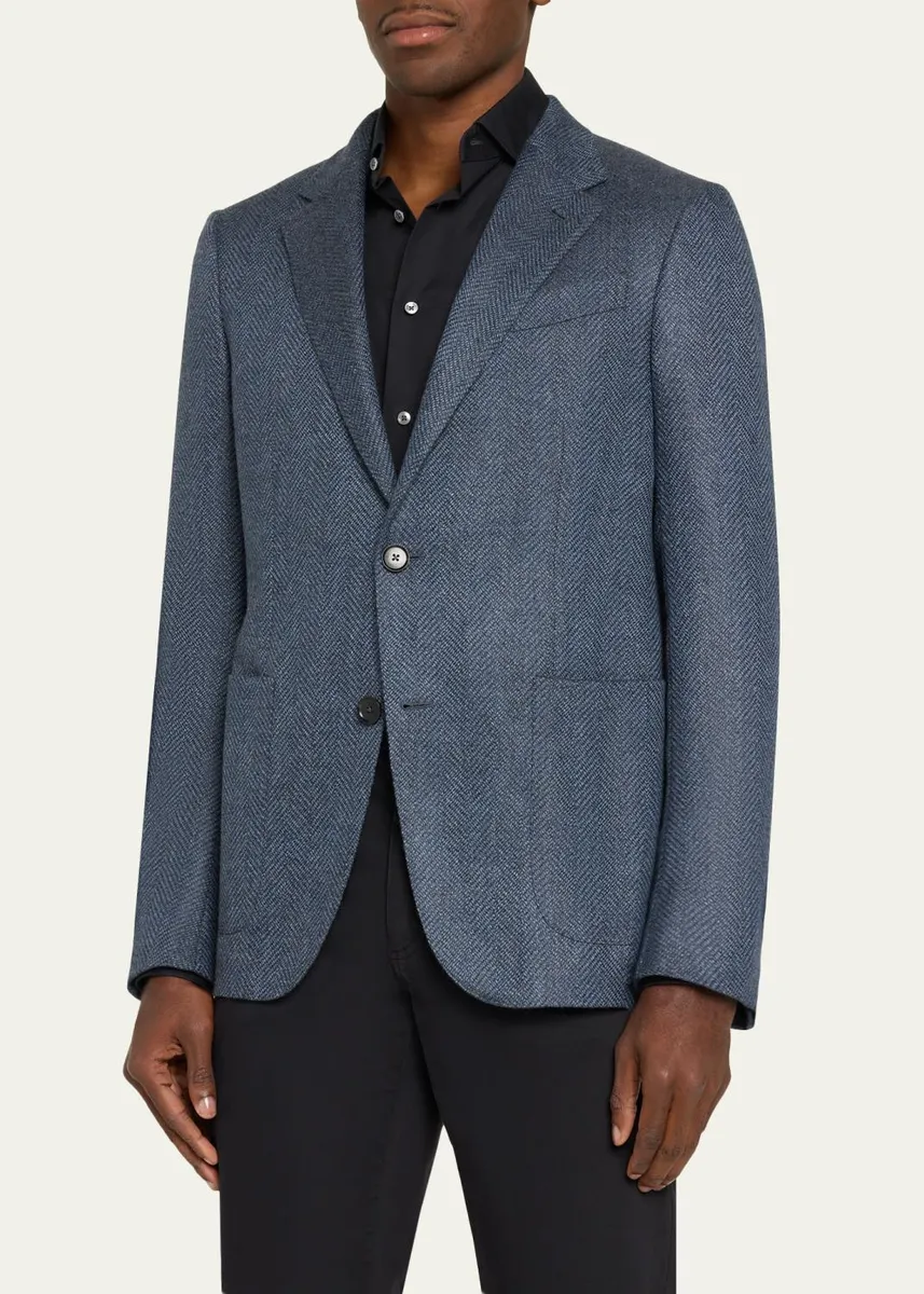 Zegna Men's Wool and Cotton Chevron Single-Breasted Sport Coat | Thumbnail 4 Zegna Men's Wool and Cotton Chevron Single-Breasted Sport Coat | Thumbnail 4