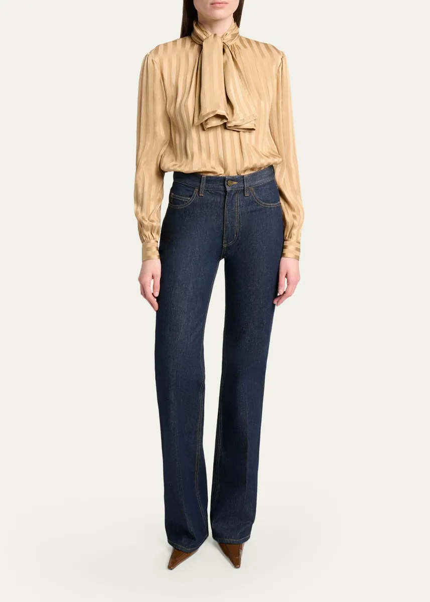 Saint Laurent Lavalliere Striped Silk Long-Sleeve Blouse | Thumbnail 2