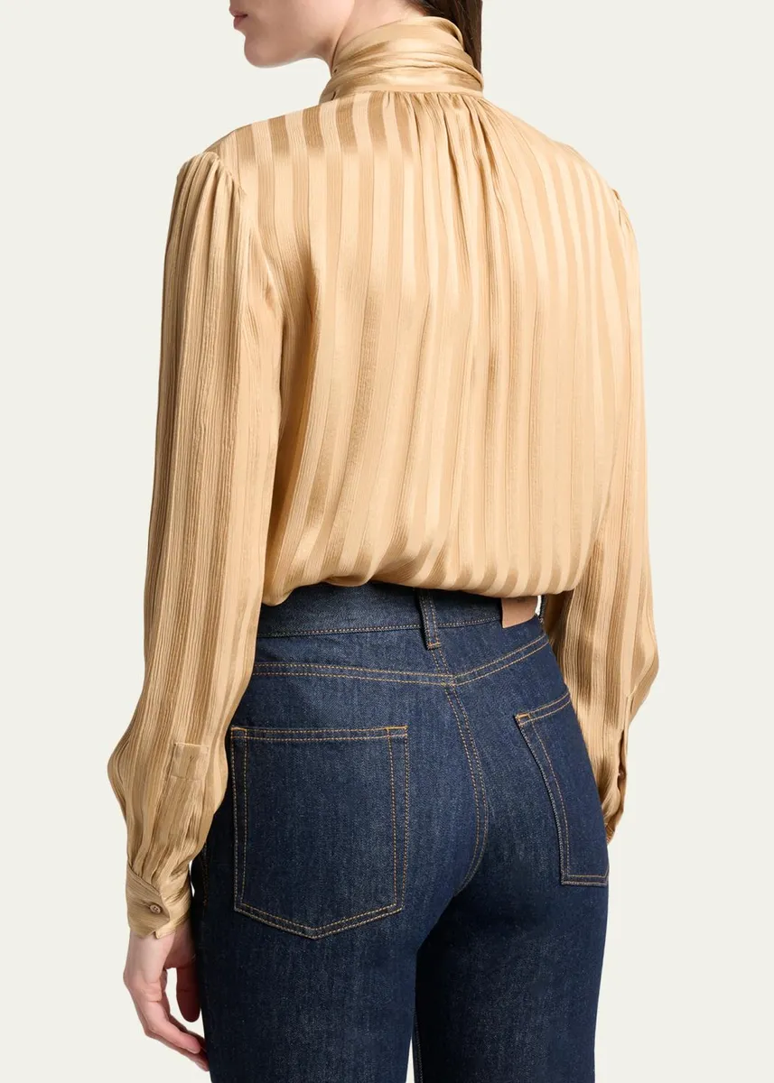 Saint Laurent Lavalliere Striped Silk Long-Sleeve Blouse | Thumbnail 3