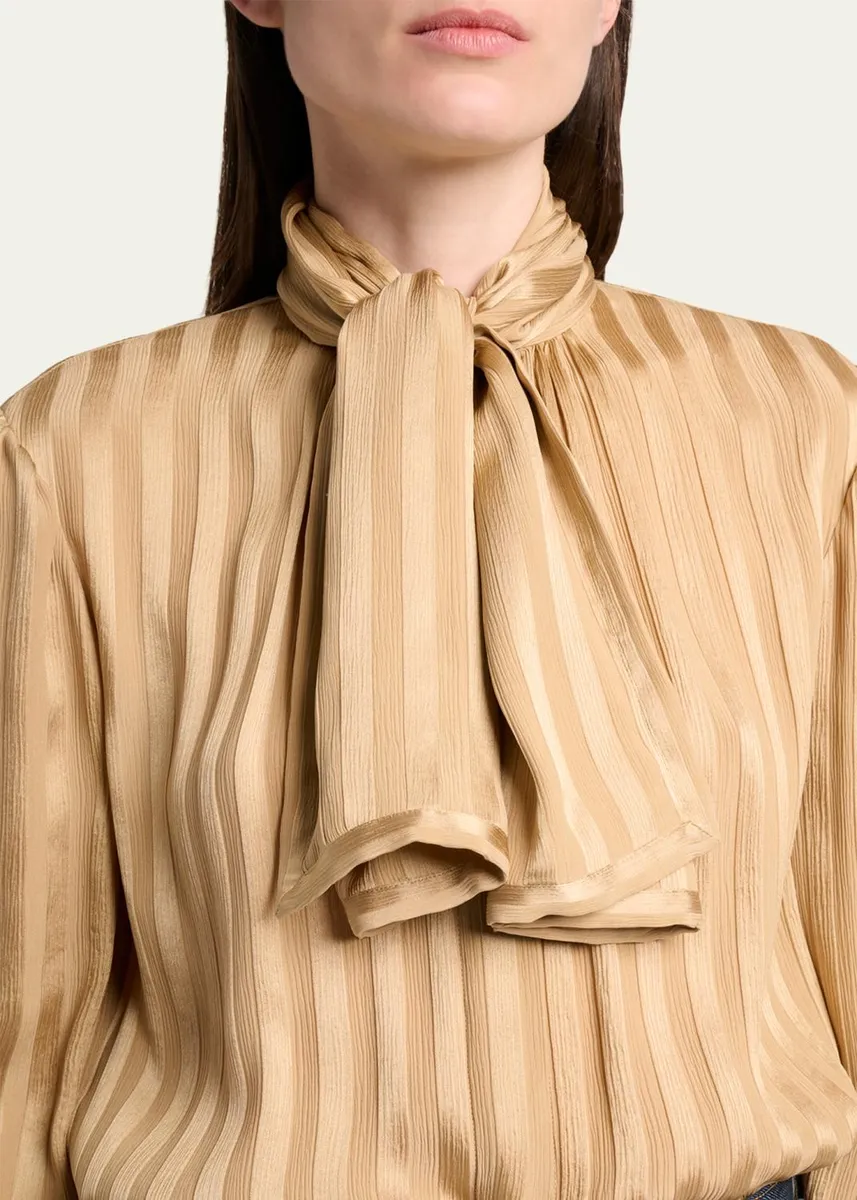 Saint Laurent Lavalliere Striped Silk Long-Sleeve Blouse | Thumbnail 5