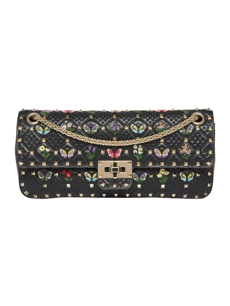 Embroidered Quilted Leather Shoulder Bag Embroidered Quilted Leather Shoulder Bag