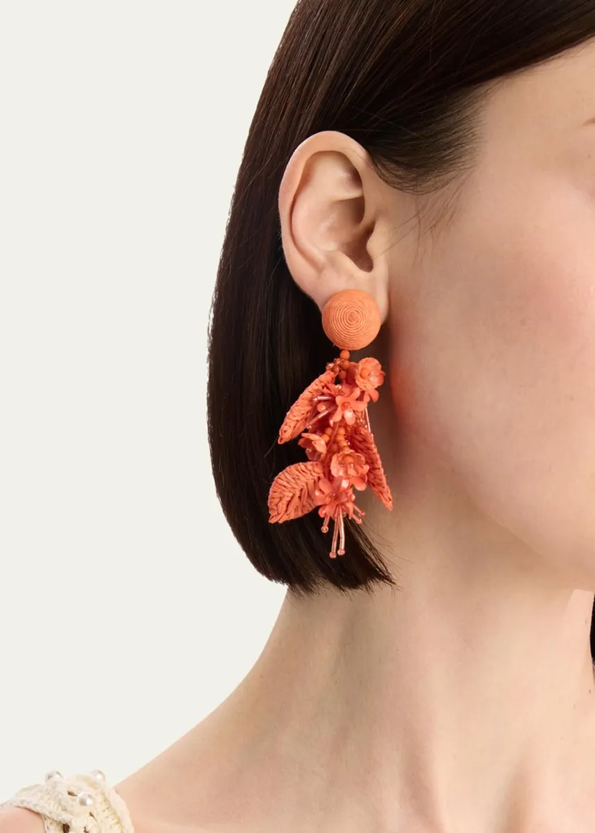 Oscar de la Renta Raffia Tassel Bouquet Clip-On Earrings | Thumbnail 2 Oscar de la Renta Raffia Tassel Bouquet Clip-On Earrings | Thumbnail 2