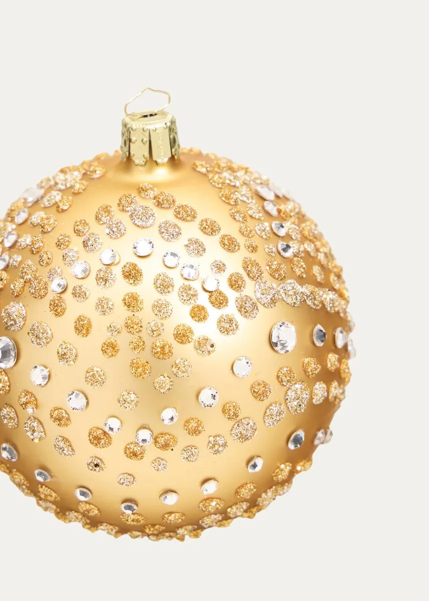 Bergdorf Goodman Rhinestones & Glitter Polka Dots on Gold Ball Christmas Ornament | Thumbnail 2