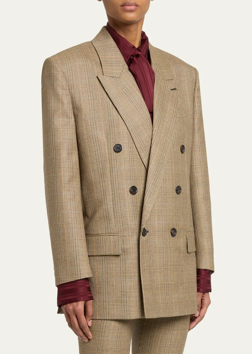 Saint Laurent Double-Breasted Prince of Wales Jacket | Thumbnail 4 Saint Laurent Double-Breasted Prince of Wales Jacket | Thumbnail 4