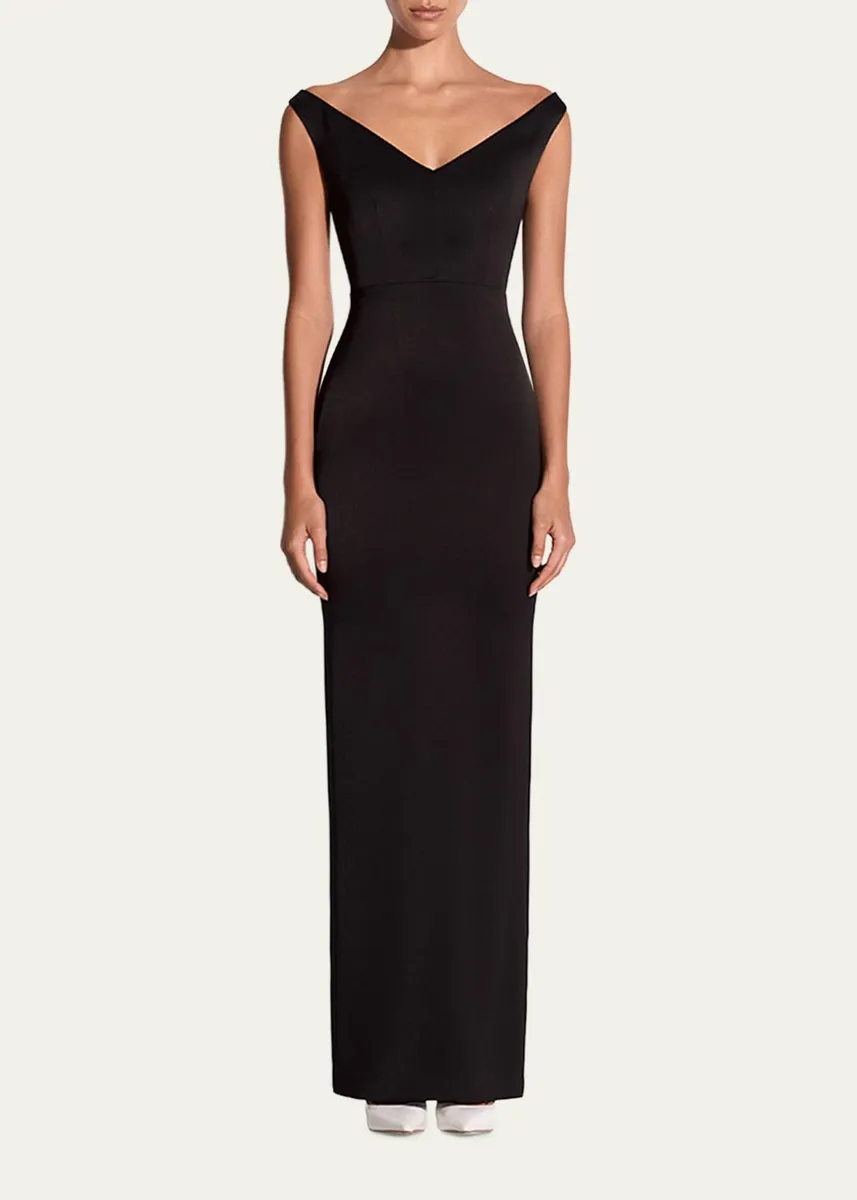 Alex Perry Off-The-Shoulder V-Neck Satin Crepe Gown | Thumbnail 2