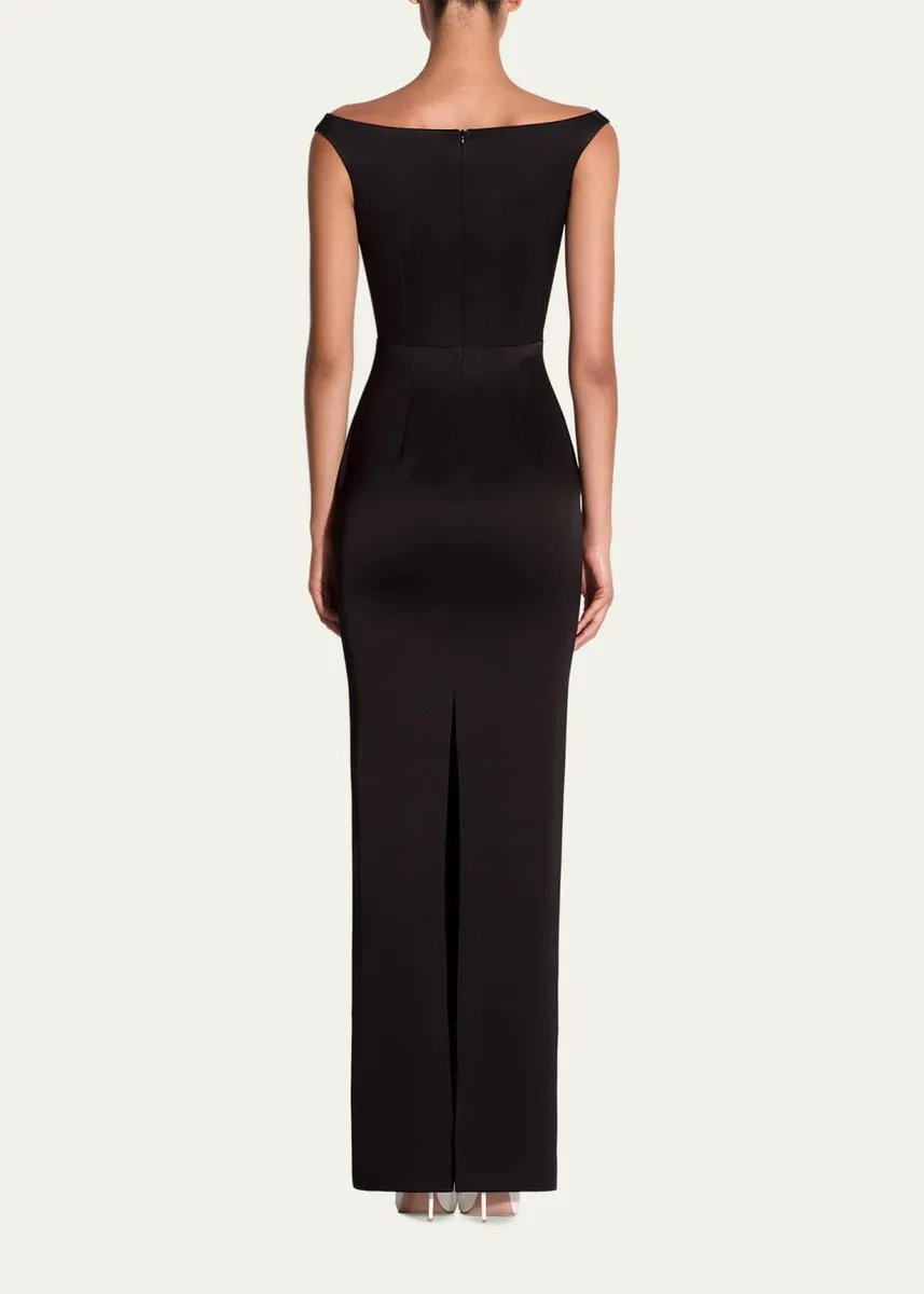 Alex Perry Off-The-Shoulder V-Neck Satin Crepe Gown | Thumbnail 3