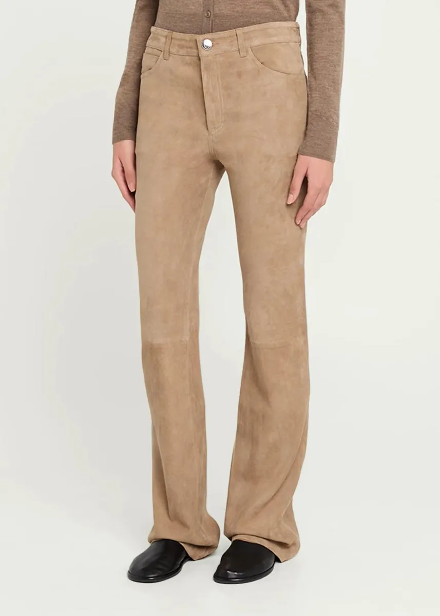 Sprwmn 5 Pocket Mid-Rise Suede Flared Pants | Thumbnail 4