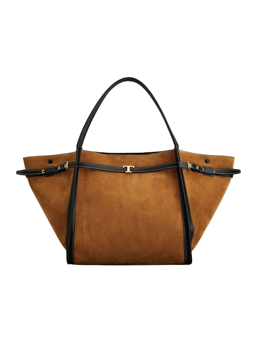 T Timeless Belted Suede Shopping Tote Bag T Timeless Belted Suede Shopping Tote Bag