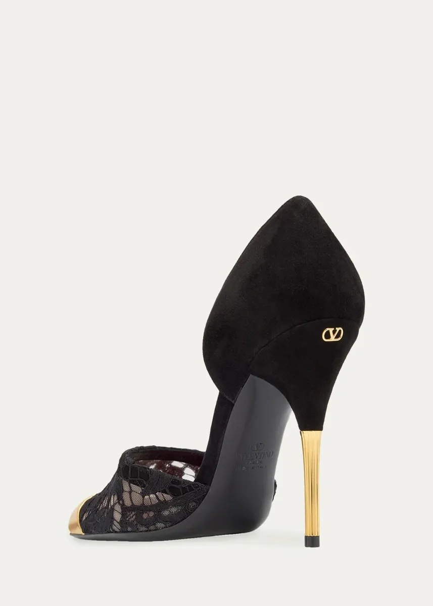 Valentino Garavani D'Orsay Lace-Embellished Suede Pump | Thumbnail 2 Valentino Garavani D'Orsay Lace-Embellished Suede Pump | Thumbnail 2