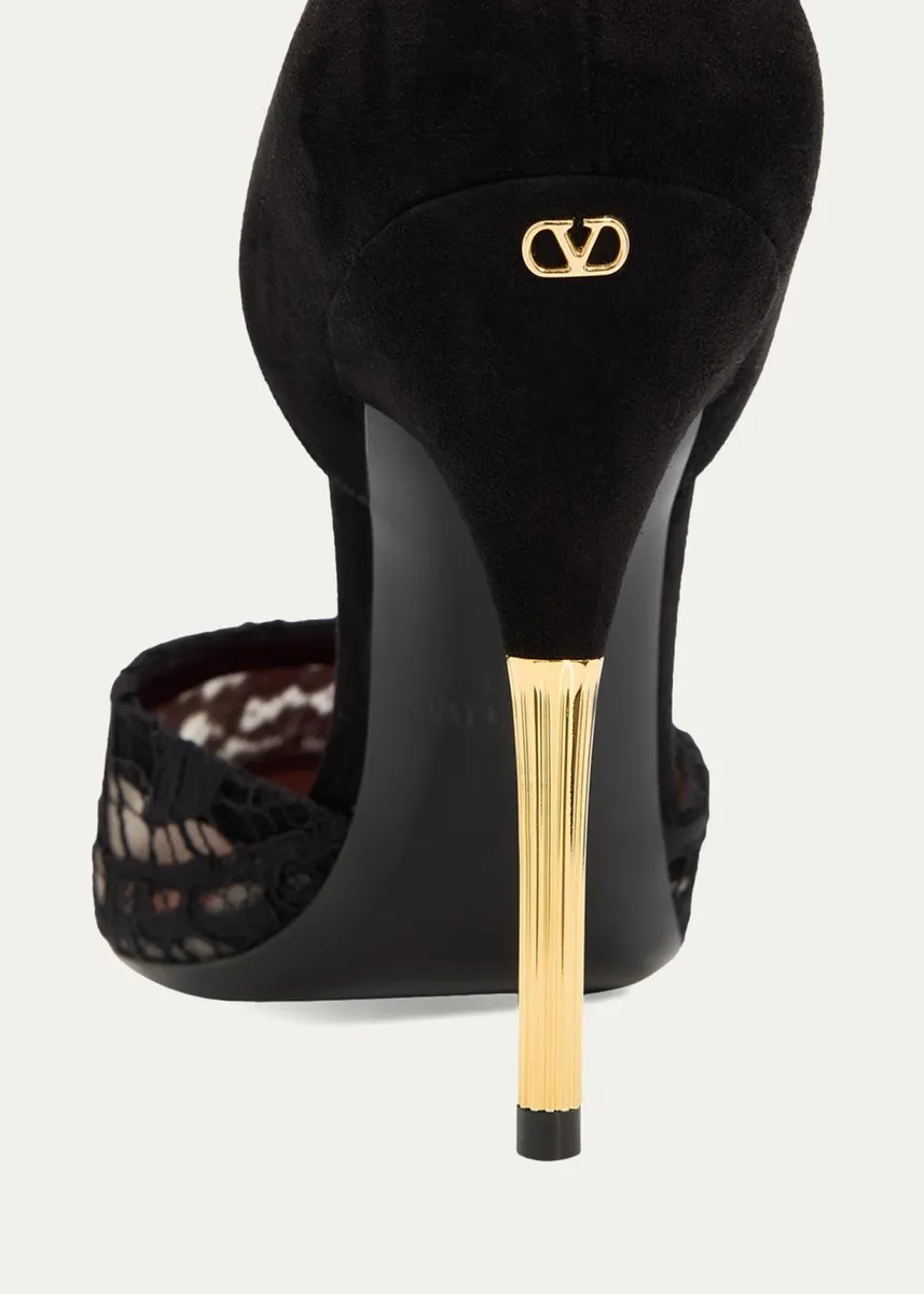 Valentino Garavani D'Orsay Lace-Embellished Suede Pump | Thumbnail 3 Valentino Garavani D'Orsay Lace-Embellished Suede Pump | Thumbnail 3