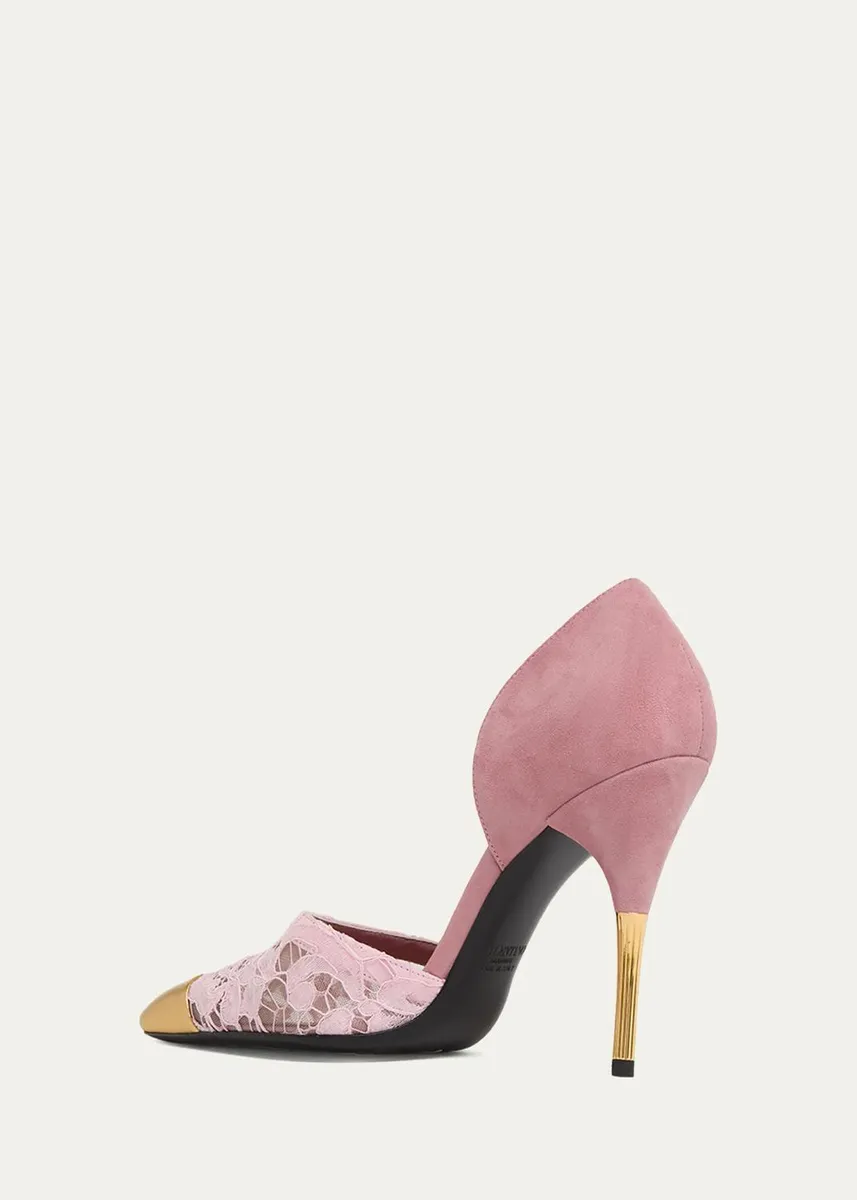 Valentino Garavani D'Orsay Lace-Embellished Suede Pump | Thumbnail 4 Valentino Garavani D'Orsay Lace-Embellished Suede Pump | Thumbnail 4