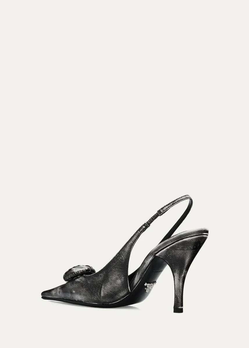 Prada 95mm Rosette Distressed Leather Slingback Pumps | Thumbnail 4 Prada 95mm Rosette Distressed Leather Slingback Pumps | Thumbnail 4