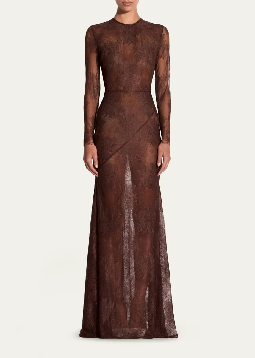 Alex Perry Sheer Lace Long-Sleeve Trumpet Gown | Thumbnail 2 Alex Perry Sheer Lace Long-Sleeve Trumpet Gown | Thumbnail 2