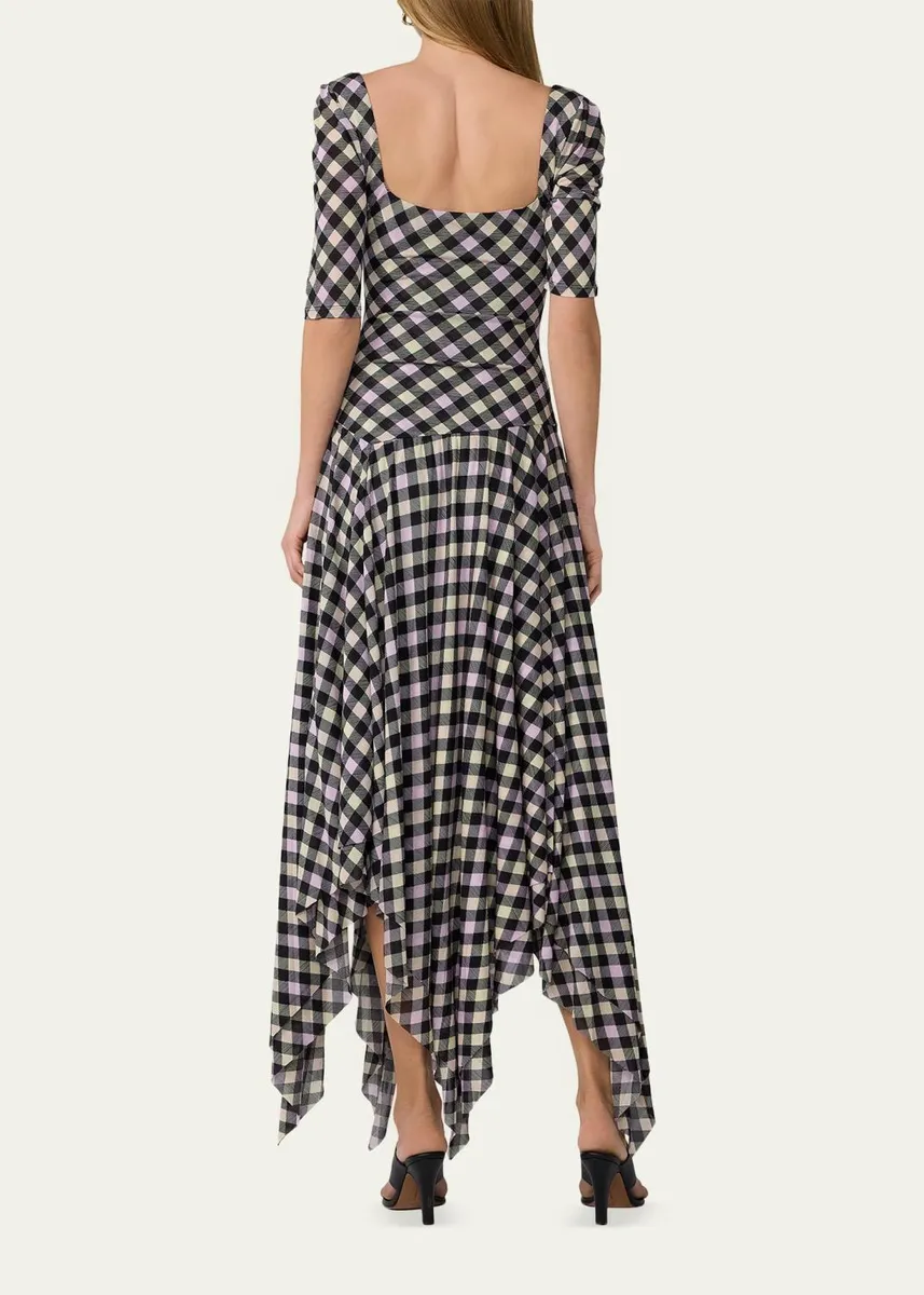 Diane von Furstenberg Leslie Gingham-Print Handkerchief Maxi Dress | Thumbnail 3