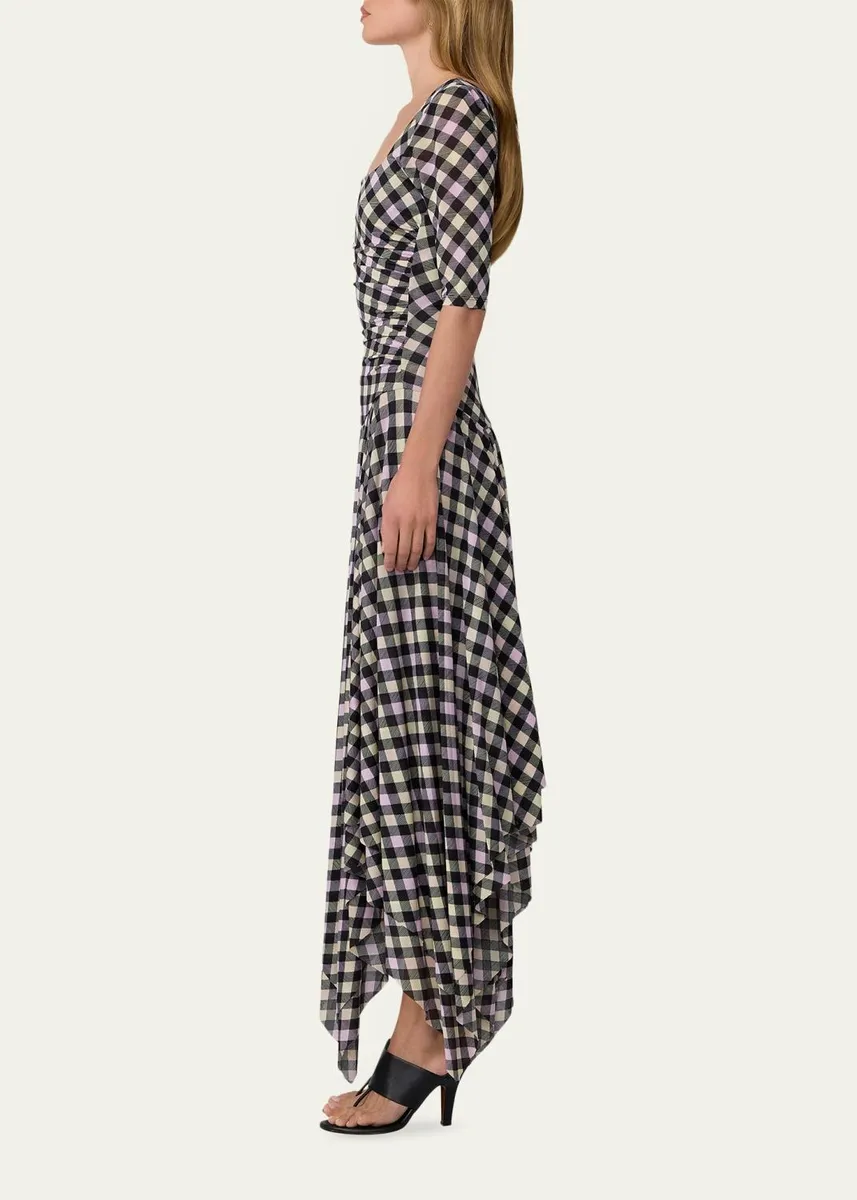 Diane von Furstenberg Leslie Gingham-Print Handkerchief Maxi Dress | Thumbnail 4