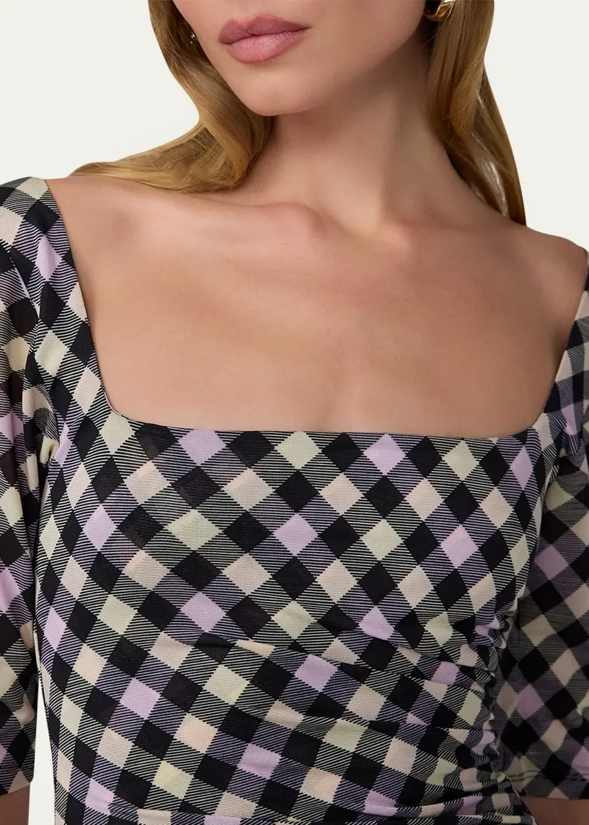 Diane von Furstenberg Leslie Gingham-Print Handkerchief Maxi Dress | Thumbnail 5