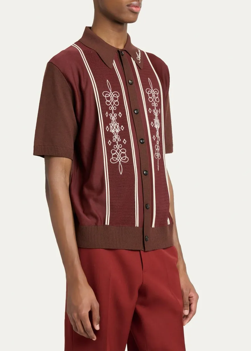 AMIRI Men's Abstract Paneled Wool-Blend Short-Sleeve Shirt | Thumbnail 4 AMIRI Men's Abstract Paneled Wool-Blend Short-Sleeve Shirt | Thumbnail 4