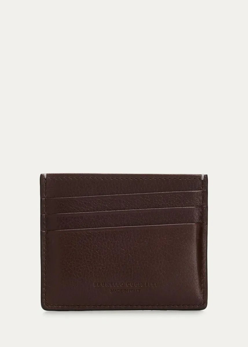 Brunello Cucinelli Men's Grained Leather Card Holder | Thumbnail 4 Brunello Cucinelli Men's Grained Leather Card Holder | Thumbnail 4